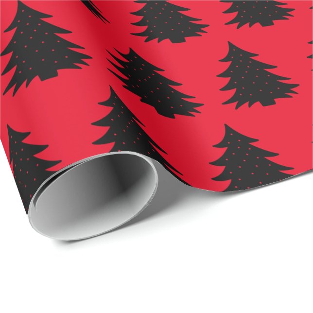 Cadeau Rouge| Papier d'enveloppement noir de l'arbre de N (Coin rond)