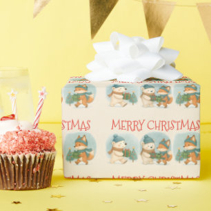 Cadeau Rouleau de papier d'emballage Animaux de Noël Cozy