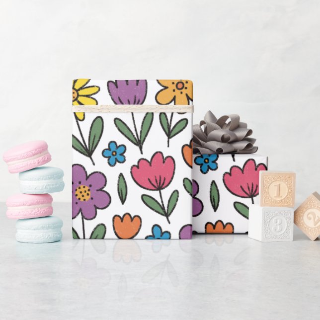 Cadeau Rouleau de papier d'emballage Fleurs de printemps  (Baby Shower)