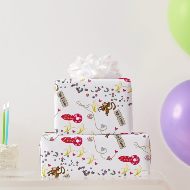 Cadeau Saint-Valentin Envelopper le papier singe Bananes  (Cadeaux de fête)