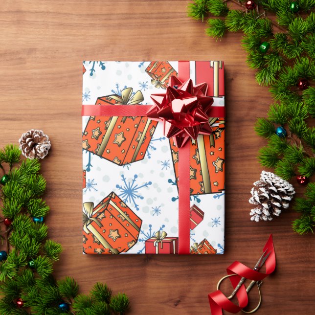 Cadeau Scandi Snowflakes Red Packages Wrapping Papier (Cadeau de vacances)