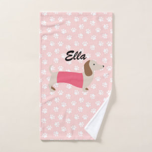 Cadeau serviette teckel rose et blanc