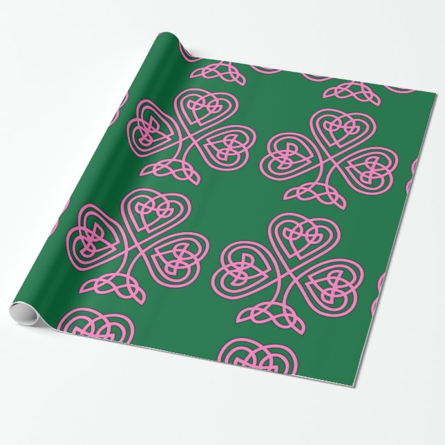 Cadeau Shamrock rose sur papier Arrière - plan vert (Déroulé)