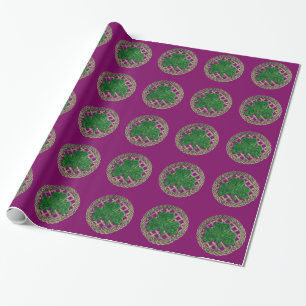 Cadeau Shamrock violet sur papier d'enveloppement de noeu