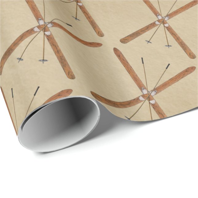 Cadeau Skis De Fond Sur Papier Ancien (Coin rond)