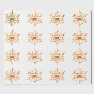 Cadeau Snowflakes en or sur papier d'emballage blanc