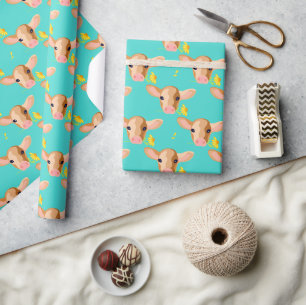 Cadeau Tête de veau mignonne avec fleur - Papier d'emball