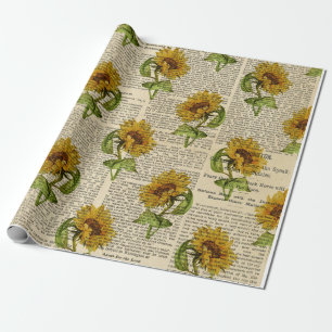 Cadeau Tournesols et papier journal Vintage