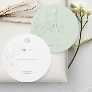 Cadeau Vert menthe  Étiquettes Prix Floral Minimal Chic