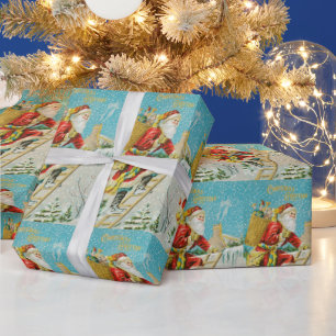 Cadeau Vintage Noël santa claus papier d'emballage