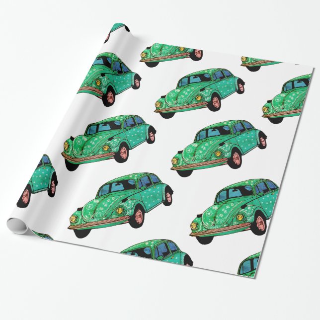 Cadeau Voiture hippie verte Mandala papier enveloppant (Déroulé)