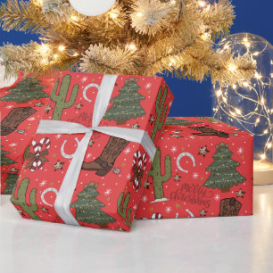 Cadeau Western Cowboy Pays Papier d'enveloppement de Noël