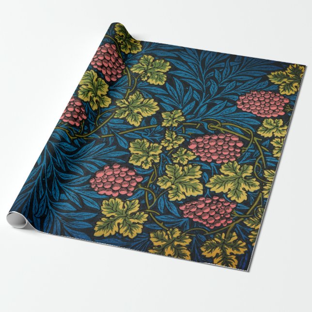 Cadeau William Morris GRAPE VINE BLEU Wrapper Papier (Déroulé)
