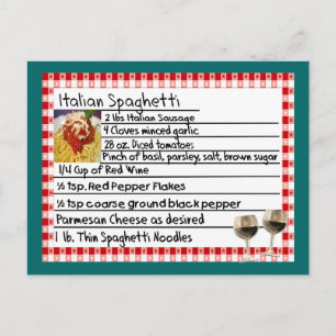 Cadeaux de carte de recettes italiennes "Spaghetti