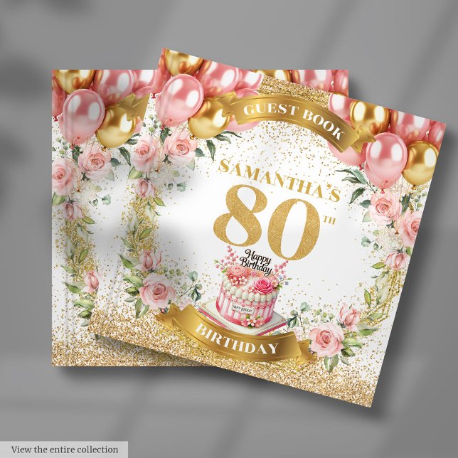 Cadeaux de livre d'hôtes personnalisés modernes 80 (Modern Custom Guest Book Gifts 80th Birthday Boho)