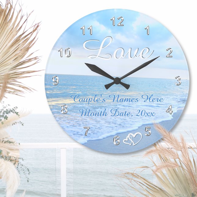 Cadeaux de Mariage Thème Plage, Horloge Murale Pla (Beach themed wedding gifts. Beach Wall Clocks. Destination Wedding Gift Ideas.  Destination Wedding.)