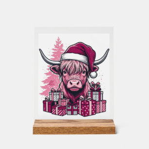 Cadeaux de Noël de vache des Highlands rose Art vi