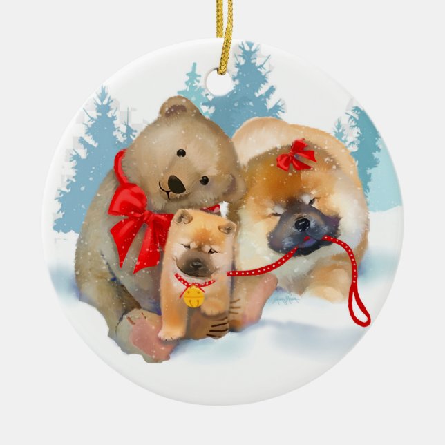 CADEAUX D'OURS 2018 Ornement en porcelaine de Chow (Devant)