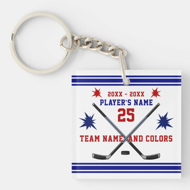 Cadeaux rouges, blancs et bleus d'hockey, (Devant)