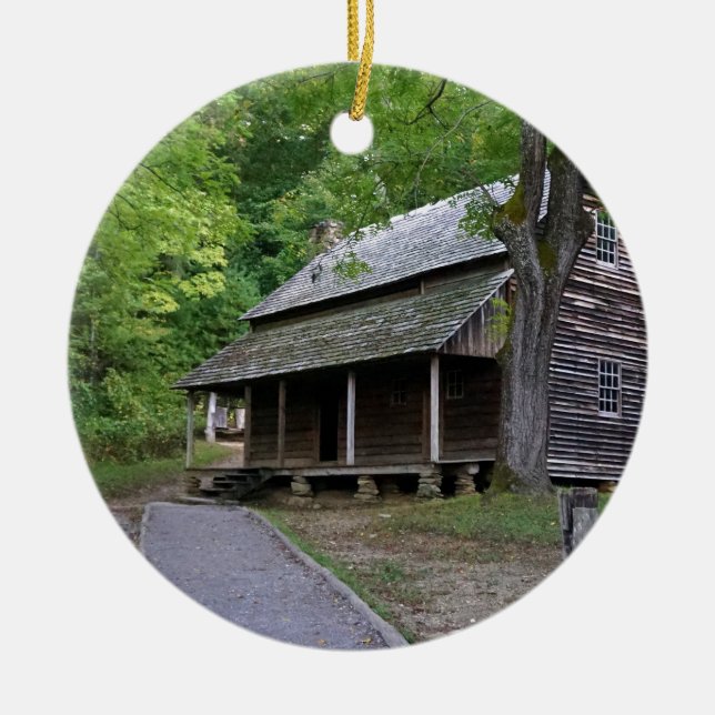 Cades Cove Cabin Ceramic Ornament (Front)