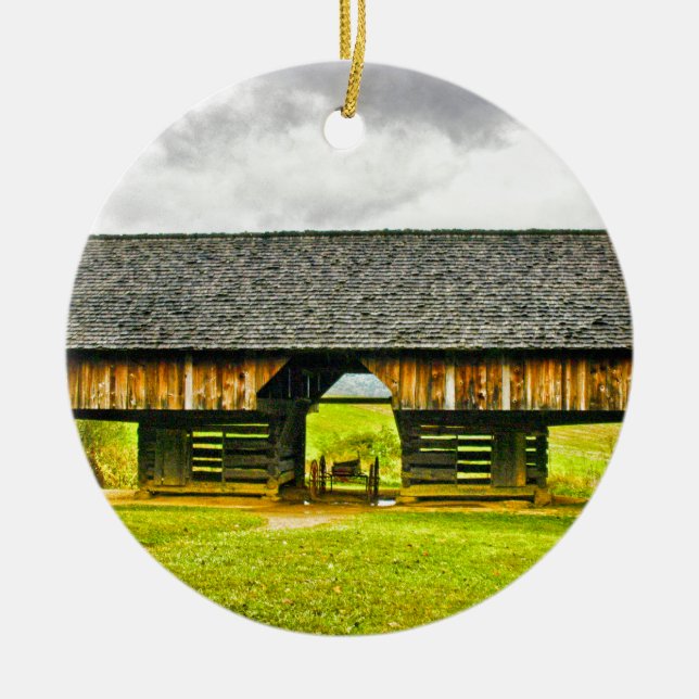 Cades Cove Cantilever Barn at the Tipton Place Ceramic Ornament (Front)