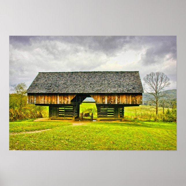 Cades Cove Cantilever Barn at the Tipton Place Poster (Front)