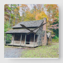 Cades Cove Fall Mountain Cabin Clock