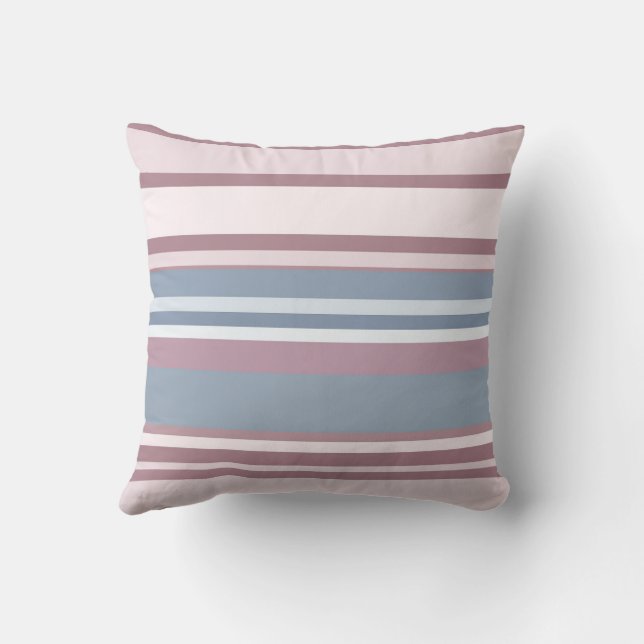 Cadet Grey and Desaturated Rose Stripes Throw Pillow (Back)
