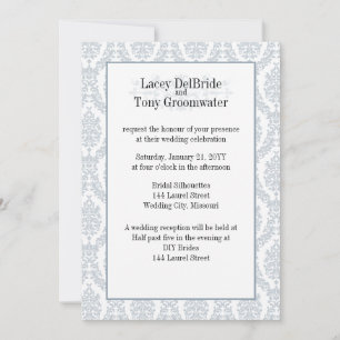 Cadet Grey Damask Theme Wedding Custom Invitation