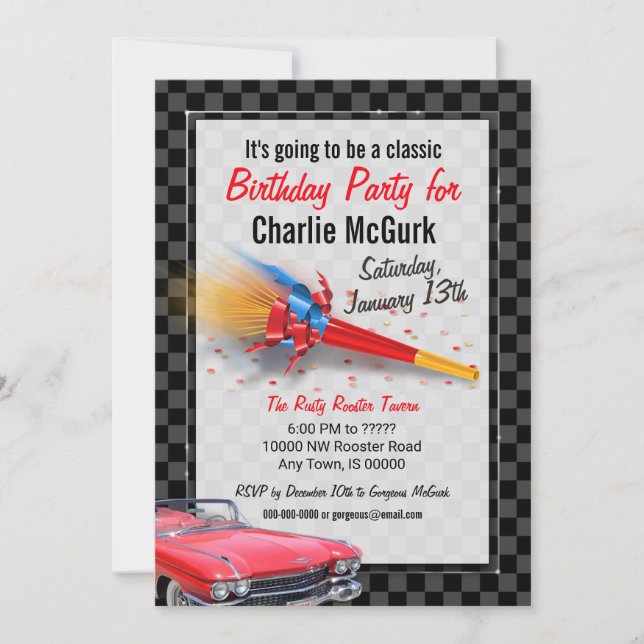 CADILLAC CLASSIQUE Invitation de fête d'anniversai (Devant)
