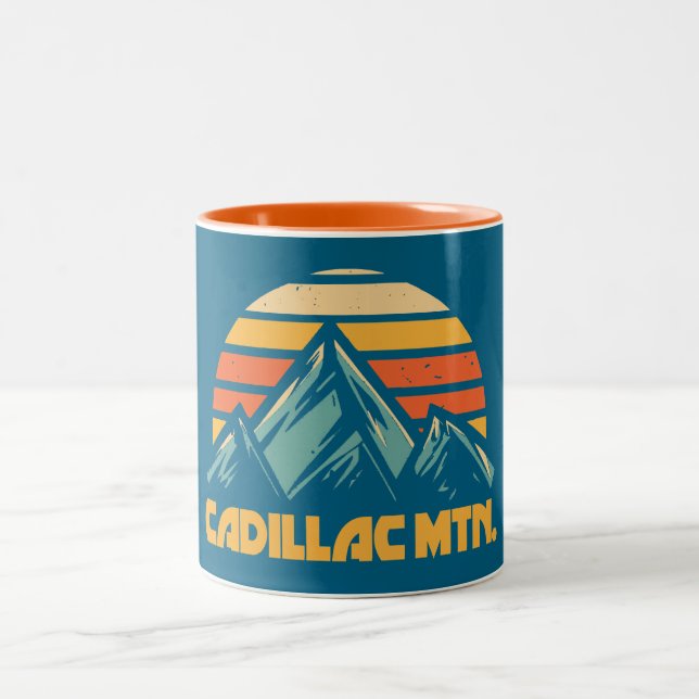Cadillac Mountain Retro Turquoise Two-Tone Coffee Mug (Center)