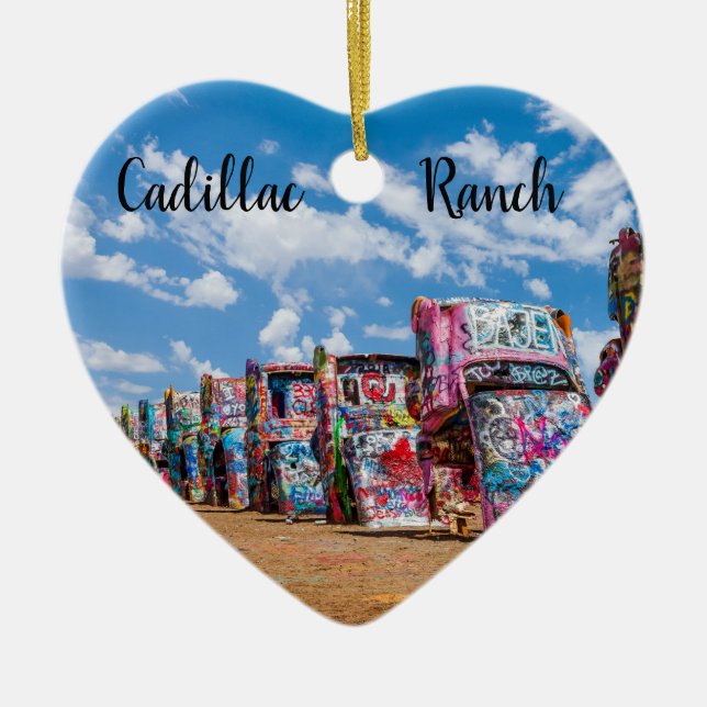 Cadillac Ranch, Texas, Heart Ceramic Ornament (Front)