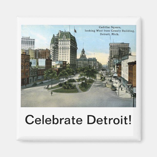 Cadillac Square, Detroit MI Vintage Magnet (Front)
