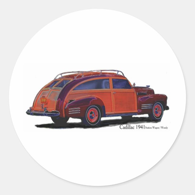 Cadillac station Wagon Classic Round Sticker (Front)