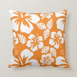 Cadmium Orange Tropical Hibiscus Throw Pillow