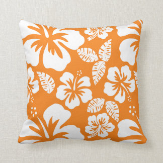 Cadmium Orange Tropical Hibiscus Throw Pillow