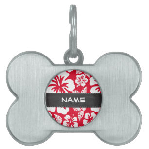 Cadmium Red Tropical Hibiscus; Chalkboard Pet ID Tag