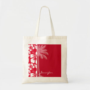 Cadmium Red Tropical Hibiscus; Palm Tote Bag