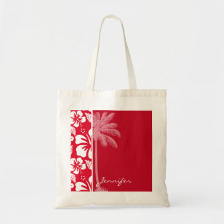 Cadmium Red Tropical Hibiscus; Palm Tote Bag