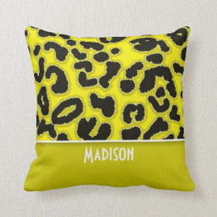 Cadmium Yellow Leopard Animal Print; Personalized Throw Pillow