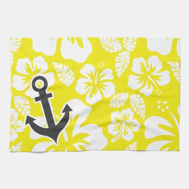 Cadmium Yellow Tropical Hibiscus; Anchor Kitchen Towel (Horizontal)