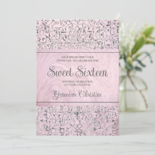 Cadre argenté baroque Quinceanera Invitation