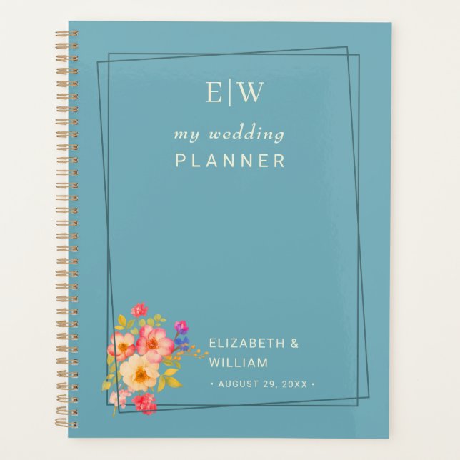 Cadre avec Rose, style Mariage sur bleu rétro (Devant)