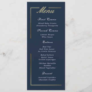 Cadre bleu bleu marine or blanc Script Simple Menu