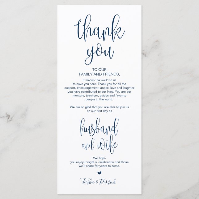 Cadre Carte de remerciements pour le dîner Mariage (Devant)