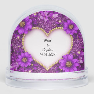 Cadre Cœur Violet avec Paillettes et Fleurs