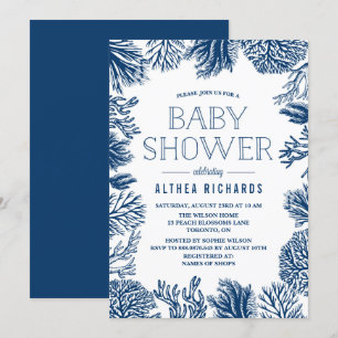 Cadre Coraux Bleus Été Bébé Douche Invitation