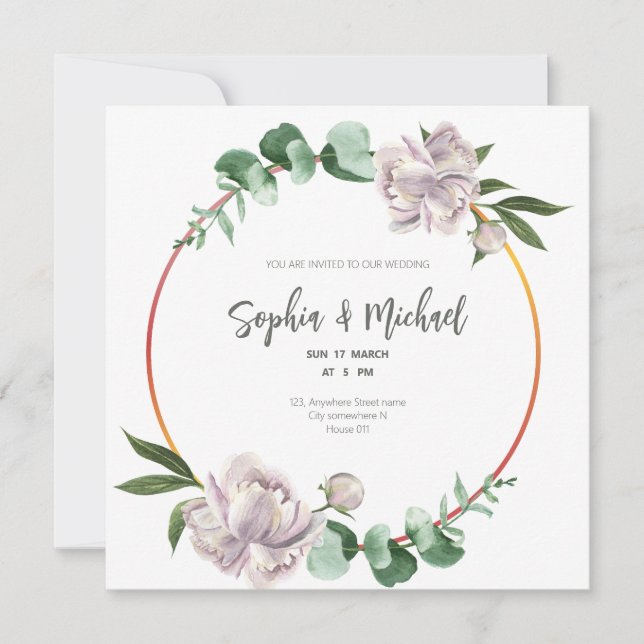 Cadre de cercle de verdure Carte de mariage élégan (Devant)