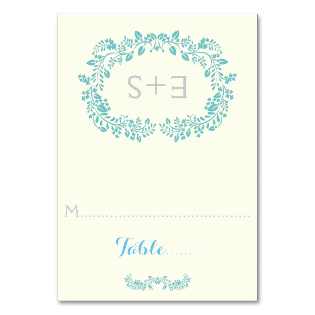 Cadre de feuillage Aqua et initiales Carte mariage (Par défaut)