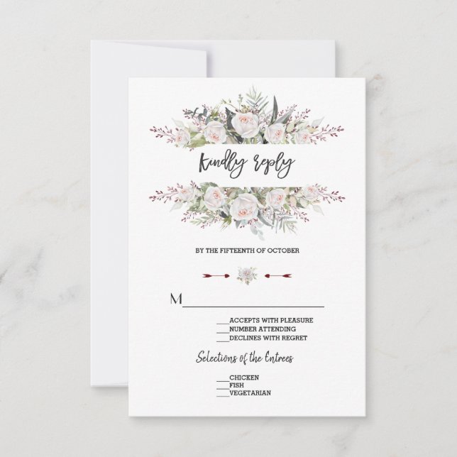 Cadre de fleurs blanches de charme Mariage RSVP (Devant)